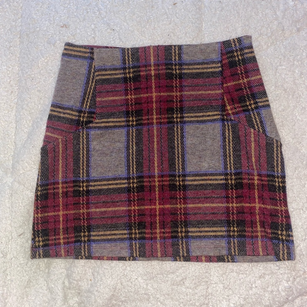 Red and brown plaid skirt